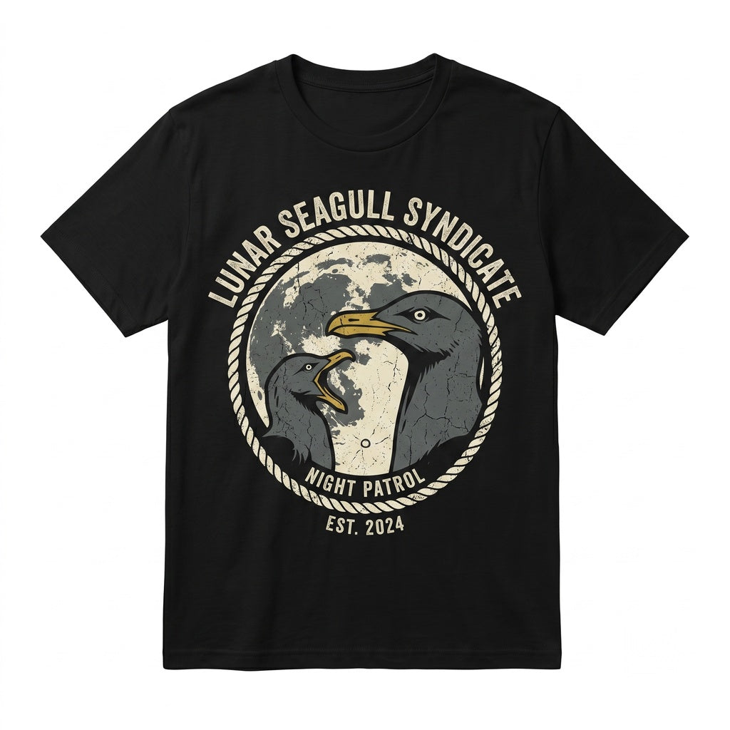 Three Seagulls Vintage Moon Graphic Retro Ocean Wildlife Funny Coastal Bird Lover Gift Unisex TShirt