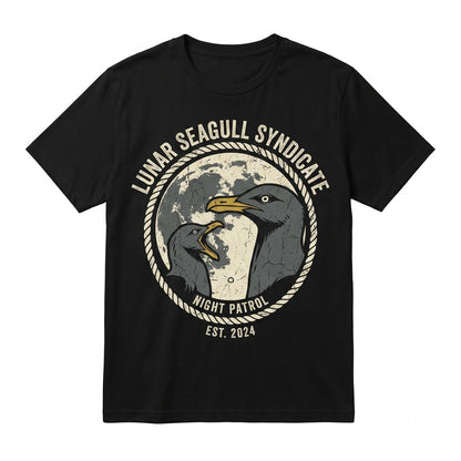 Three Seagulls Vintage Moon Graphic Retro Ocean Wildlife Funny Coastal Bird Lover Gift Unisex TShirt