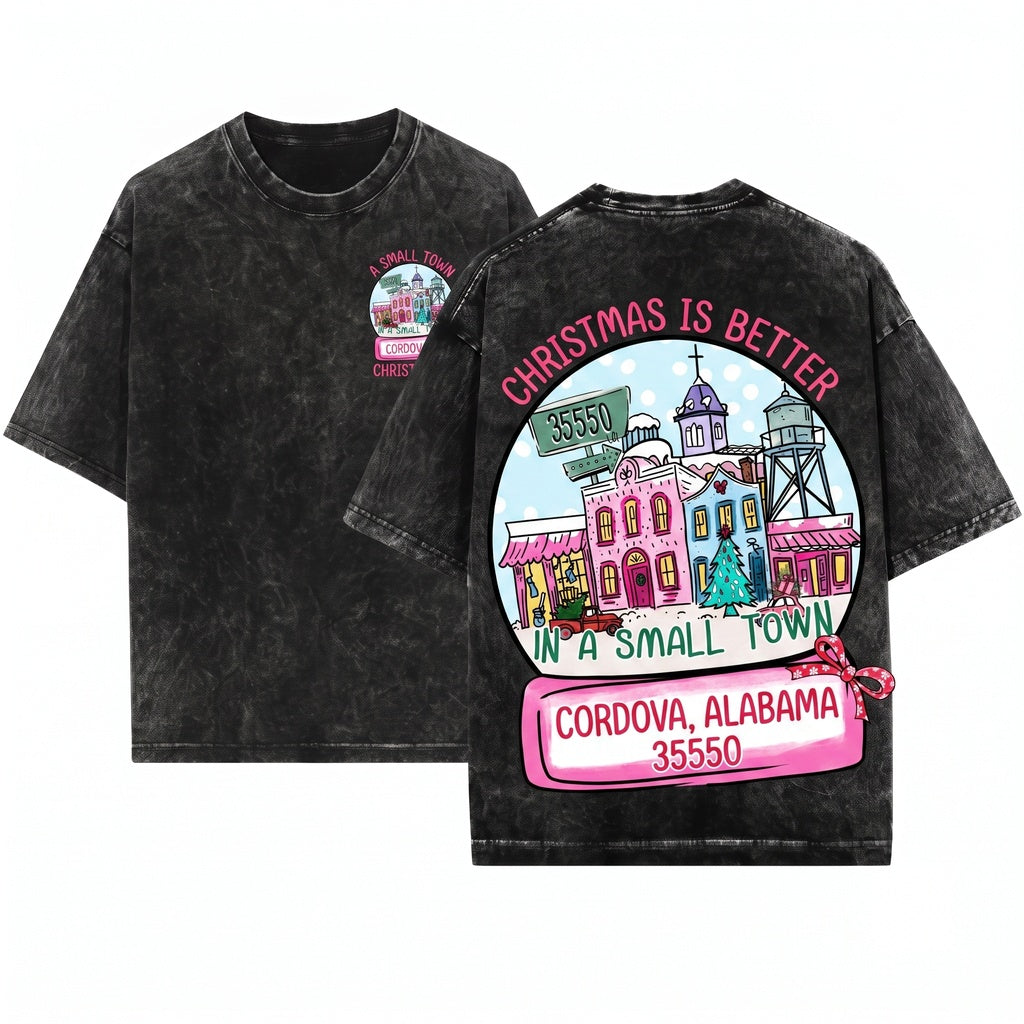 Cute Small Town Snow Globe Zipcode Holiday Winter Scene Sublimation Christmas Unisex Wash T-Shirt