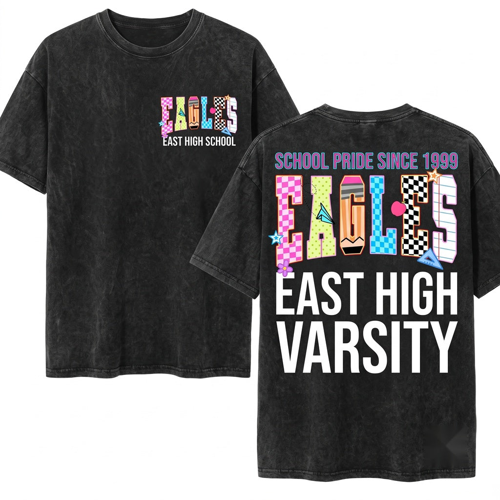 Custom Personalized School Name Eagles Mascot Spirit Teacher Student Matching Unisex Wash T-Shirt