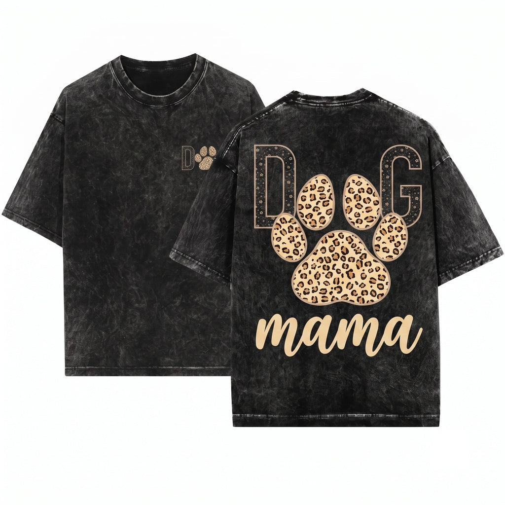 Dog Mama Leopard Paw Sweatshirt Cotton Polyester Apparel Unisex Wash T-Shirt