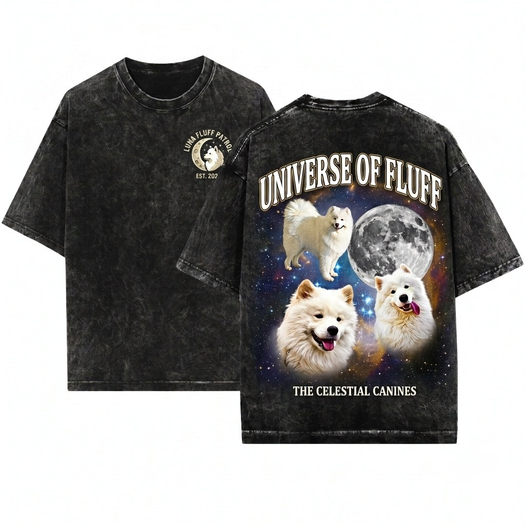 Three Moon Fluffy Samoyed Galaxy Cosmic Space Dog Lover Pet Gift Unisex Wash T-Shirt