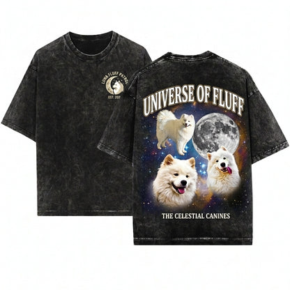 Three Moon Fluffy Samoyed Galaxy Cosmic Space Dog Lover Pet Gift Unisex Wash T-Shirt