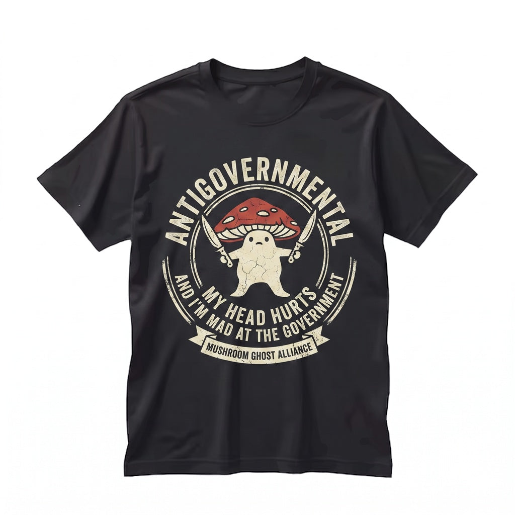 My Head Hurts Mad At The Government Meme Funny Mushroom Embroidered Unisex TShirt