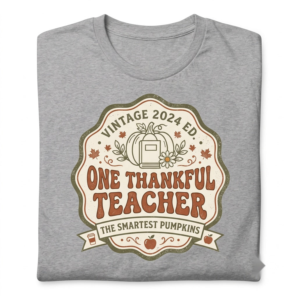 One Thankful Teacher Thanksgiving Gift, Fall Pumpkin Appreciation Holiday Vibes Unisex TShirt