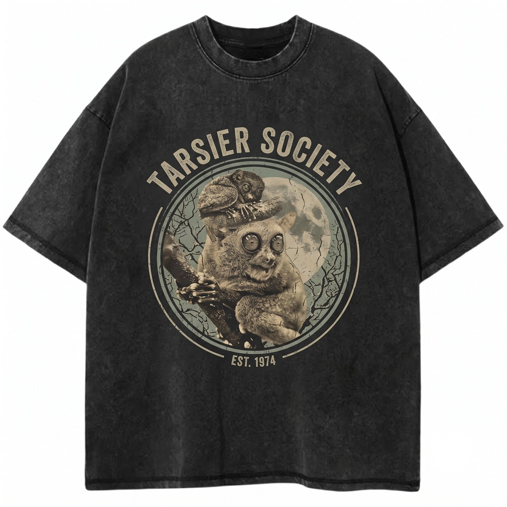 Three Cute Nocturnal Tarsier Graphic Vintage Jungle Wildlife Big Eyes Monkey Primate Oversized Gift Unisex TShirt