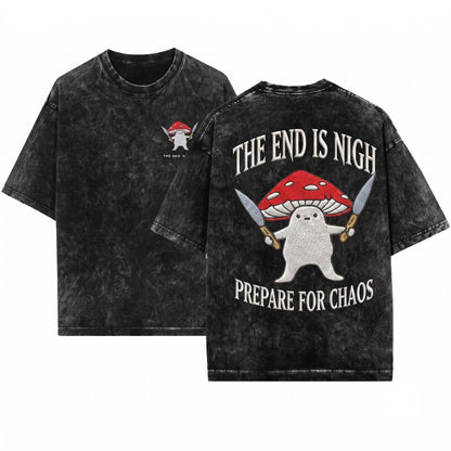 Funny Mushroom With Knives Chaotic Meme The End Is Nigh Unisex Wash T-Shirt