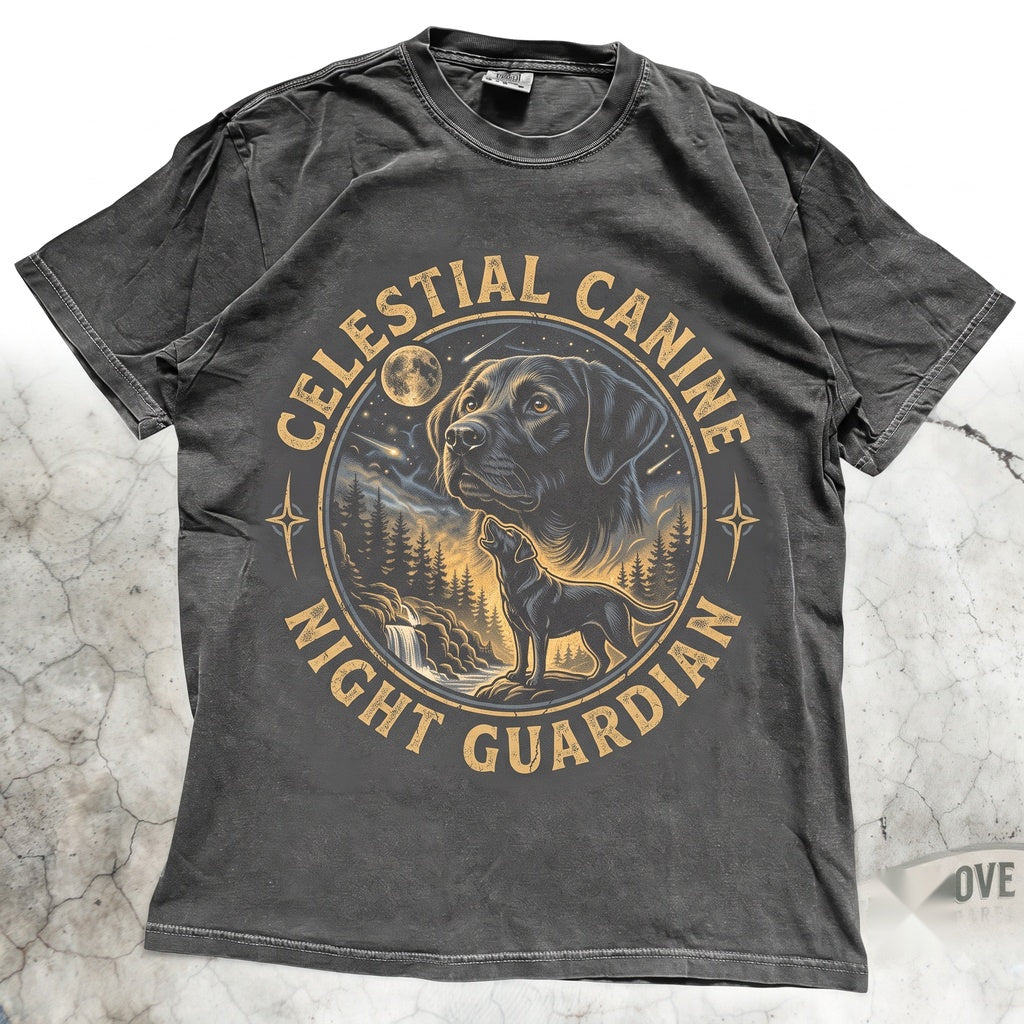 Vintage 90s Retro Black Labrador Retriever Howling at Full Moon Graphic Dog Lover Gift Unisex TShirt