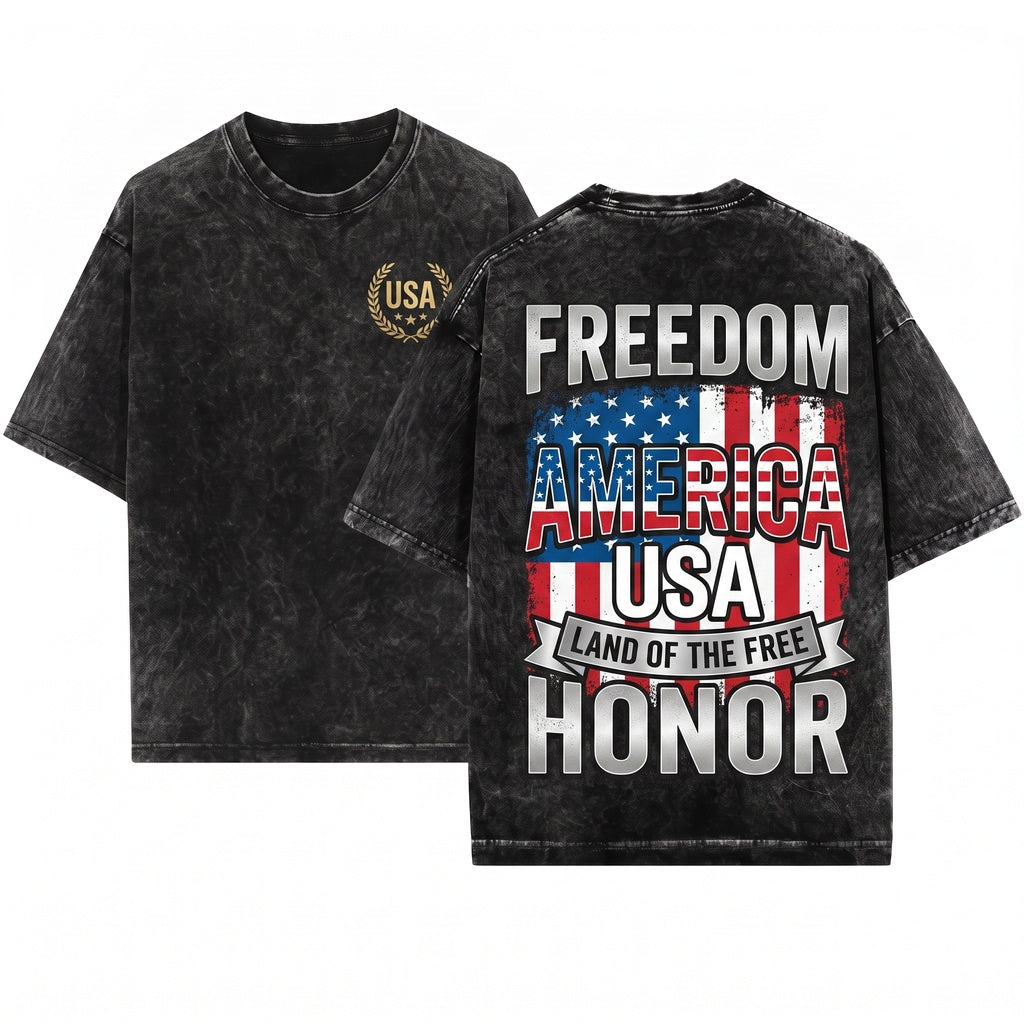 Vintage Patriotic American Flag Red White Blue Unisex Wash T-Shirt