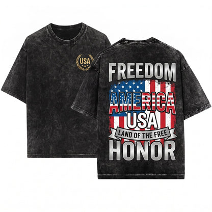 Vintage Patriotic American Flag Red White Blue Unisex Wash T-Shirt