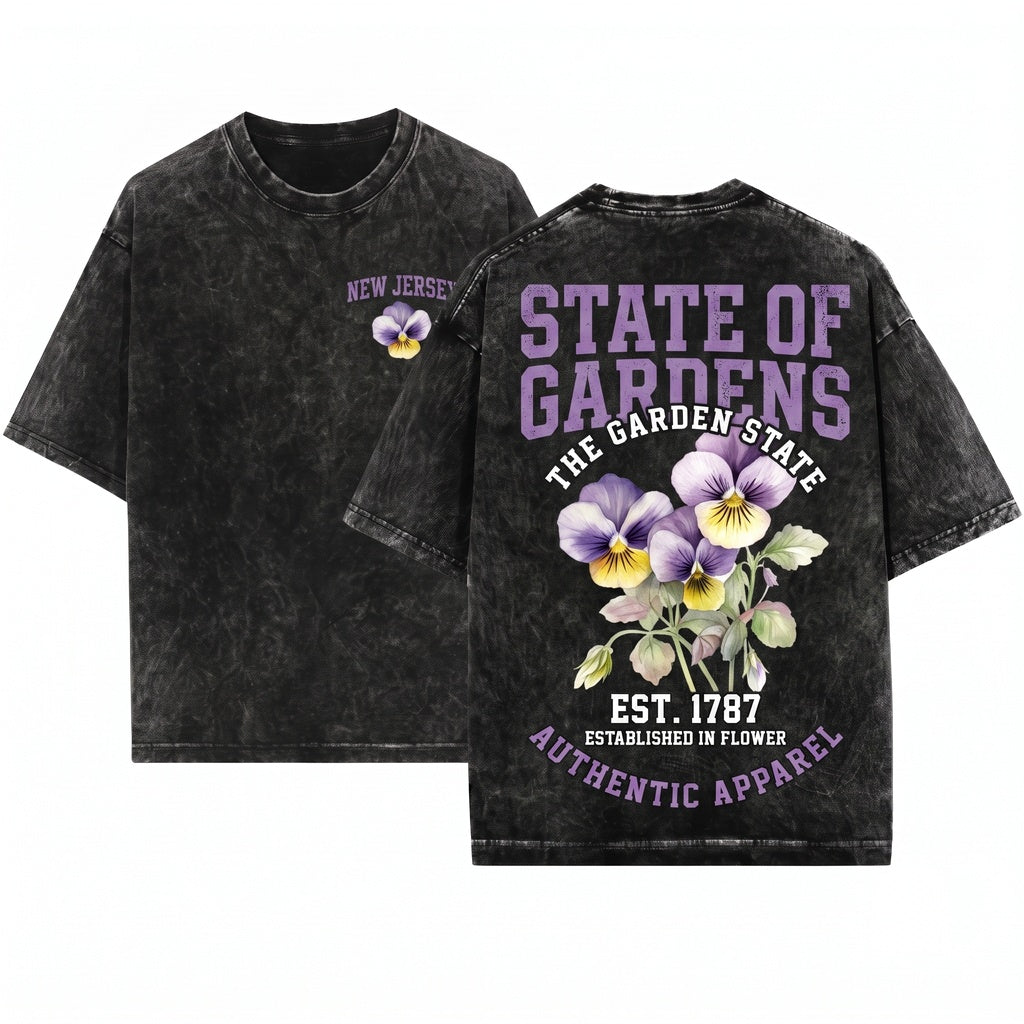 New Jersey State Violet Flower Floral Crew Neck Sweater Unisex Wash T-Shirt