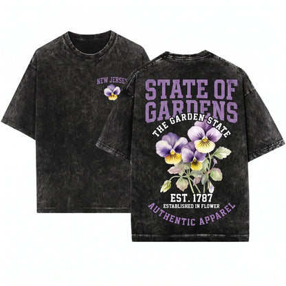 New Jersey State Violet Flower Floral Crew Neck Sweater Unisex Wash T-Shirt
