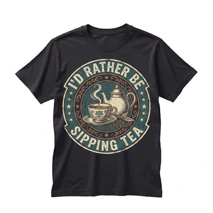 Vintage Ceramic Teacup Graphic Cozy Herbal Tea Lover Present Id Rather Be Sipping Aesthetic Apparel Unisex TShirt