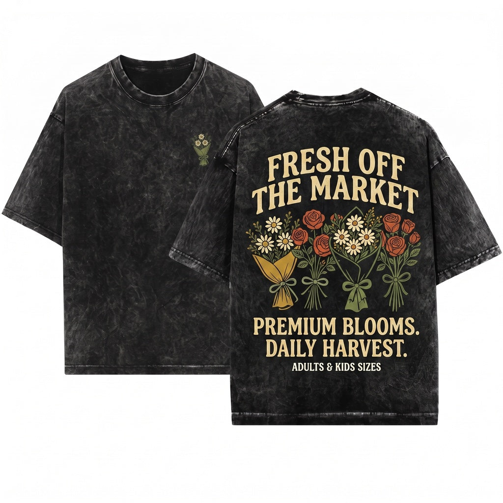 Fresh Off The Market Floral Cute Bridal Wedding Engagement Gift Botanical Bride Graphic Unisex Wash T-Shirt