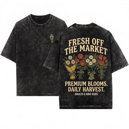 Fresh Off The Market Floral Cute Bridal Wedding Engagement Gift Botanical Bride Graphic Unisex Wash T-Shirt