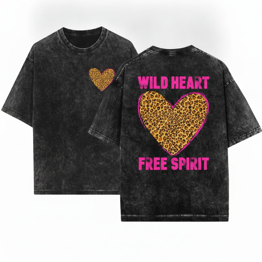 Comfort Colors Leopard Heart Valentine Animal Print Cute Graphic Unisex Wash T-Shirt