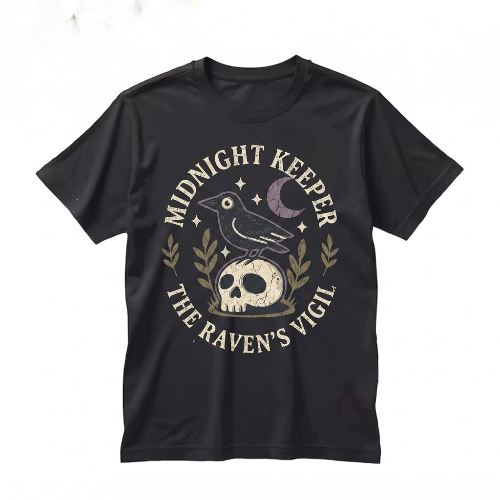 Witchy Crow Skull Embroidered Moon Stars Gothic Raven Spooky Witch Bird Occult Gift Unisex TShirt