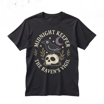 Witchy Crow Skull Embroidered Moon Stars Gothic Raven Spooky Witch Bird Occult Gift Unisex TShirt