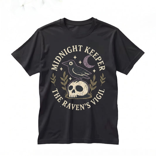 Witchy Crow Skull Embroidered Moon Stars Gothic Raven Spooky Witch Bird Occult Gift Unisex TShirt