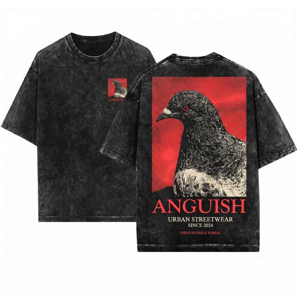 Anguish Pigeon Sad Bird Graphic Vintage Streetwear Casual Apparel Unisex Wash T-Shirt