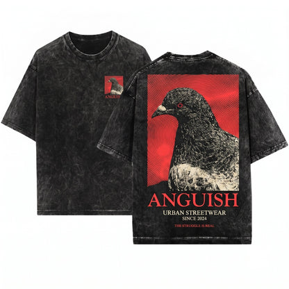 Anguish Pigeon Sad Bird Graphic Vintage Streetwear Casual Apparel Unisex Wash T-Shirt