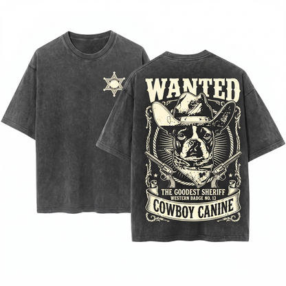 Custom Boston Terrier Cowboy Fun Dog Name Add Lovers Unique Gift Unisex Heavyweight Garment-Dyed T-Shirt