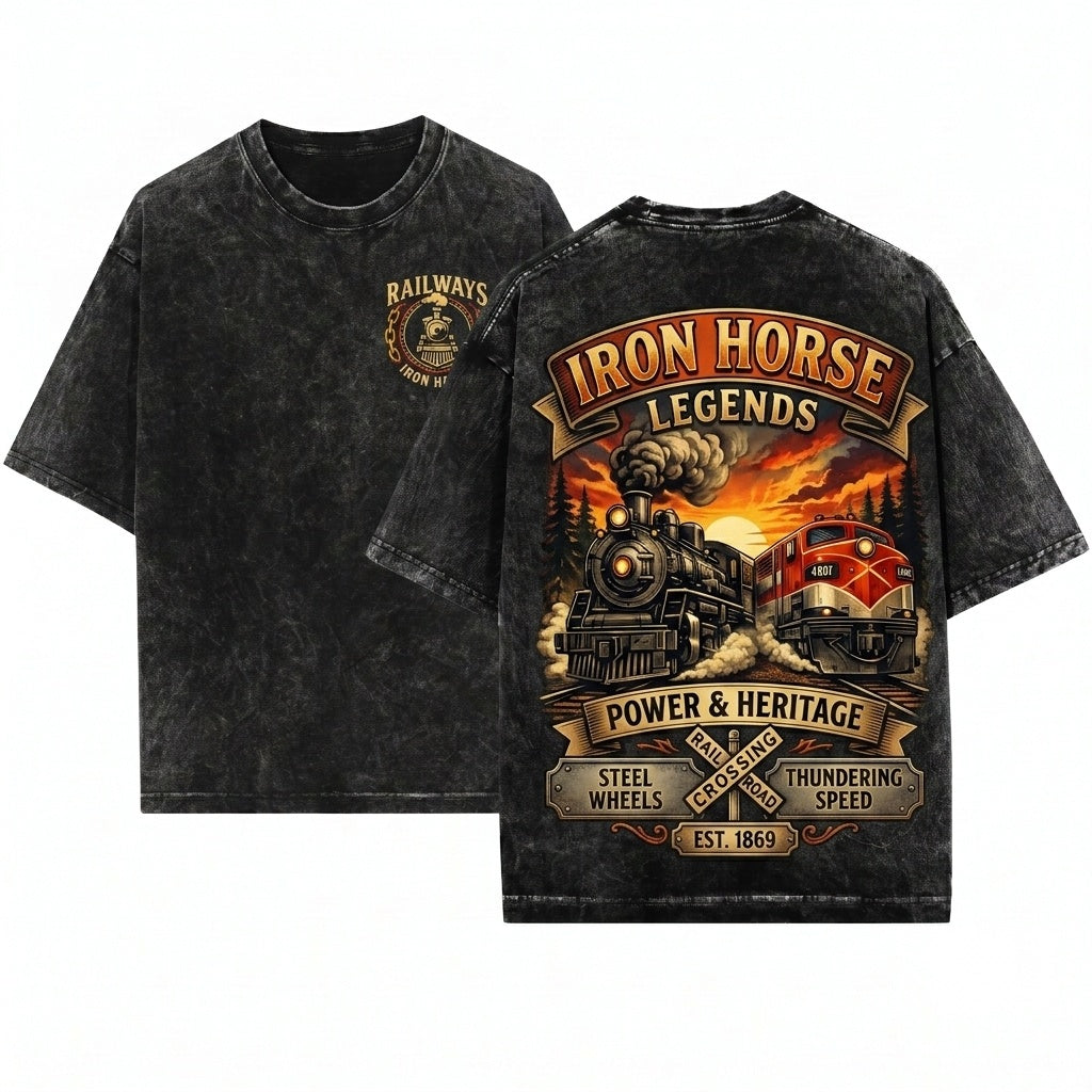 Vintage Steam Engine Ride The Rails Diesel Train Top Full Steam Ahead Gift Unisex Wash T-Shirt