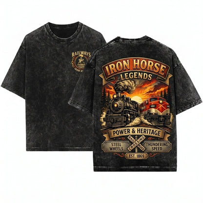 Vintage Steam Engine Ride The Rails Diesel Train Top Full Steam Ahead Gift Unisex Wash T-Shirt