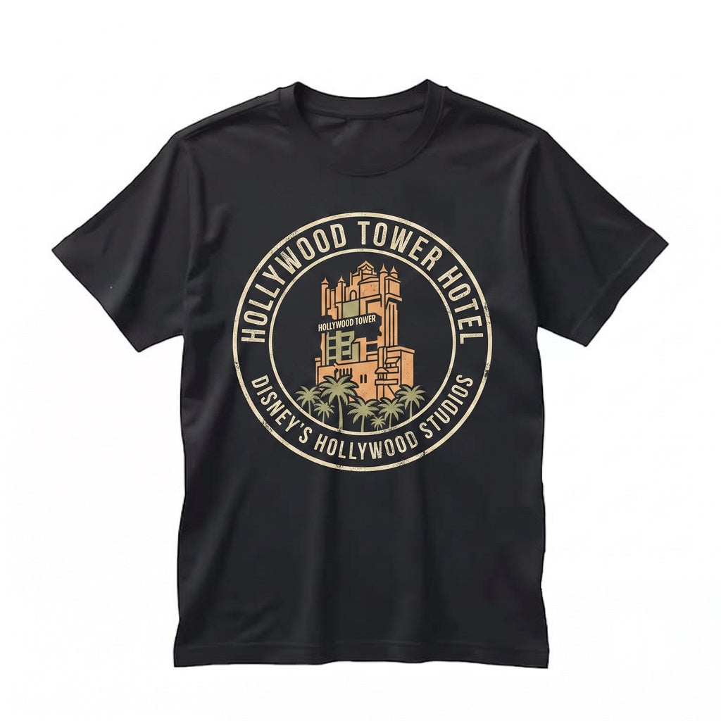Retro Hollywood Tower Hotel Drop Ride Vintage Theme Park Graphic Apparel Unisex TShirt