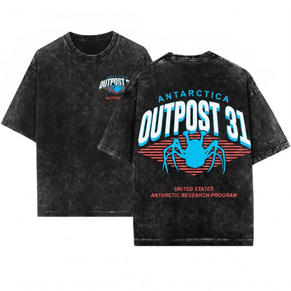 Outpost 31 Antarctica Research Logo Retro 80s Horror Movie Graphic Unisex Wash T-Shirt