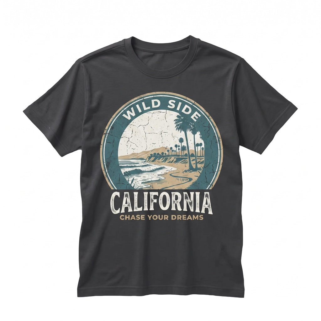 Retro California Palm Tree West Coast Beach Surf Vintage Souvenir Graphic Apparel Unisex TShirt