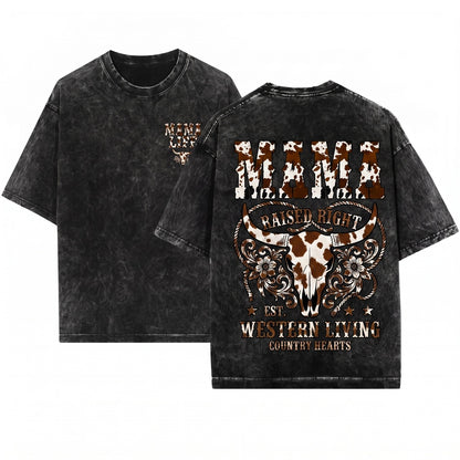 Mama Cow Print Western Varsity Cute Ranch Retro Graphic Unisex Wash T-Shirt