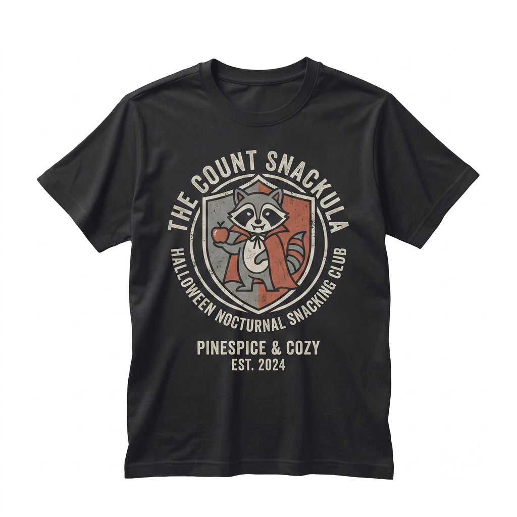 Count Snackula Raccoon Funny Vampire Embroidered 1717 Spooky Season Halloween Foodie Gift Unisex TShirt