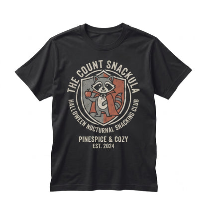 Count Snackula Raccoon Funny Vampire Embroidered 1717 Spooky Season Halloween Foodie Gift Unisex TShirt