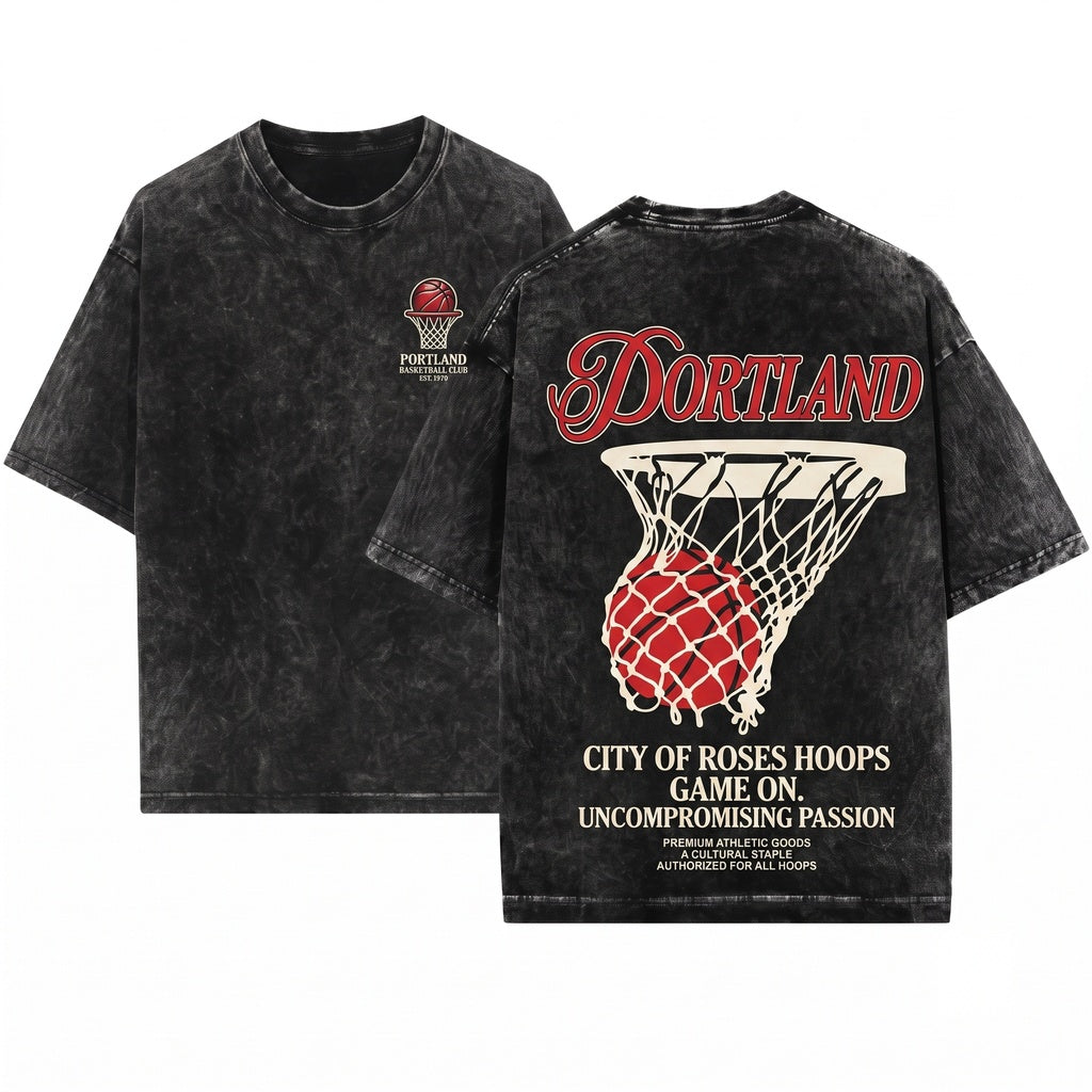 Retro Portland Basketball Streetwear Game Day Unisex Wash T-Shirt