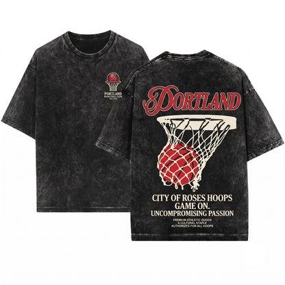 Retro Portland Basketball Streetwear Game Day Unisex Wash T-Shirt