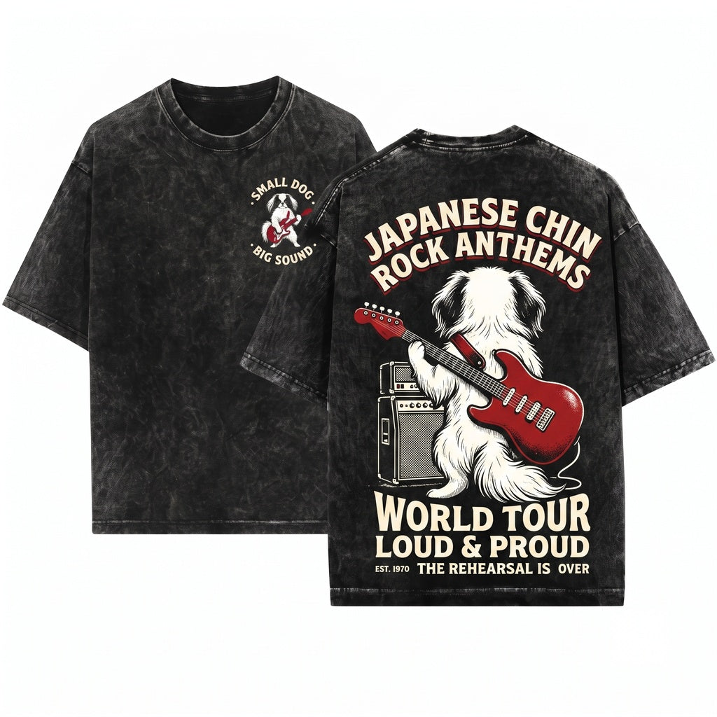 Japanese Chin Rock Guitar Music Lover Funny Dog Pet Mom Dad Gift Unisex Wash T-Shirt