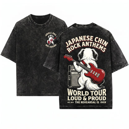 Japanese Chin Rock Guitar Music Lover Funny Dog Pet Mom Dad Gift Unisex Wash T-Shirt