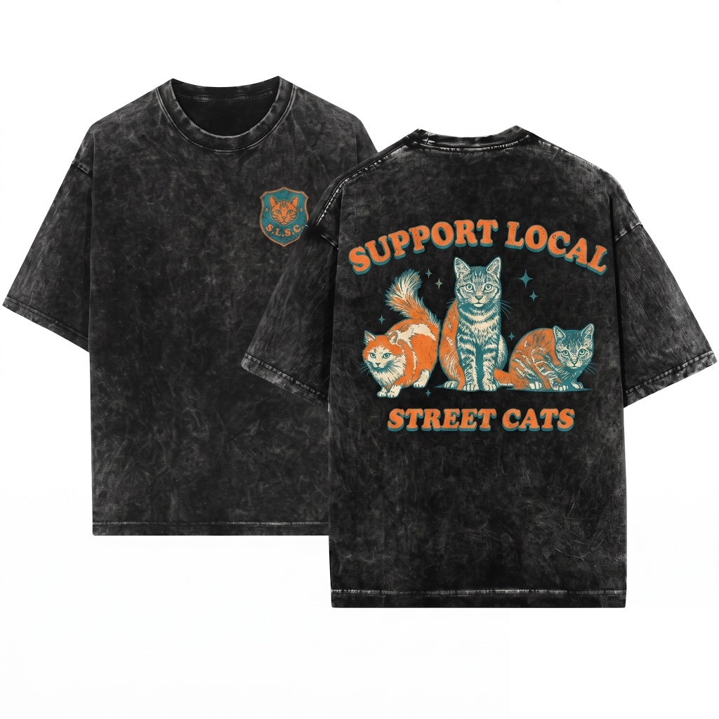 Support Local Street Cats Vintage 90s Retro Cute Kitten Meme Lovers Gift Funny Weird Top Unisex Wash T-Shirt