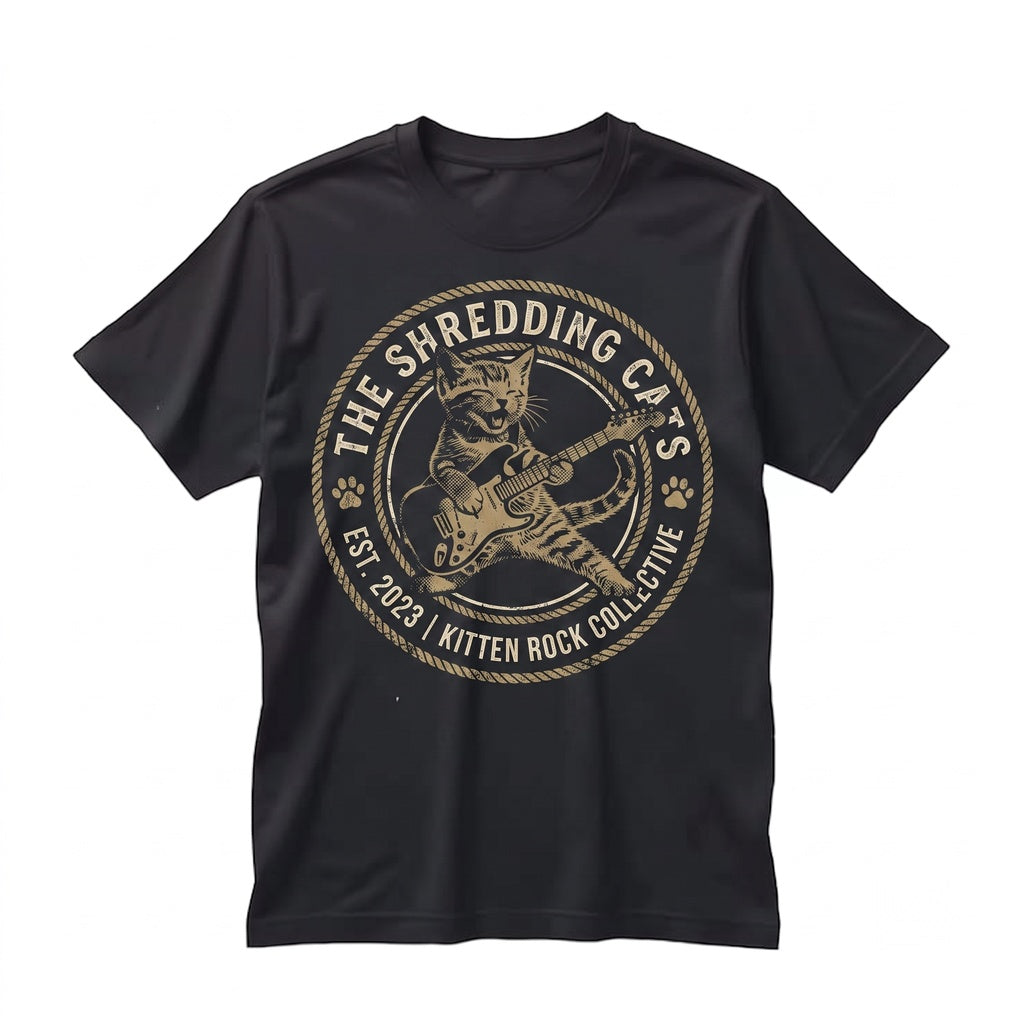 Funny Cat Playing Guitar Retro 90s Rock and Roll Music Lover Gift Graphic Unisex TShirt