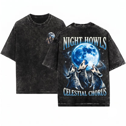 Retro Opossum Howling at Full Moon Graphic Unisex Wash T-Shirt