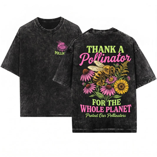 Bee Pollinator Garden Wildflower Cottagecore Graphic Vintage Unisex Wash T-Shirt