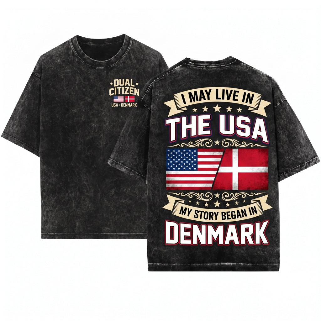 American Danish Roots Heritage Gift Denmark Flag Map USA Story Graphic Birthday Present Tank Top Unisex Wash T-Shirt