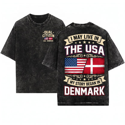 American Danish Roots Heritage Gift Denmark Flag Map USA Story Graphic Birthday Present Tank Top Unisex Wash T-Shirt