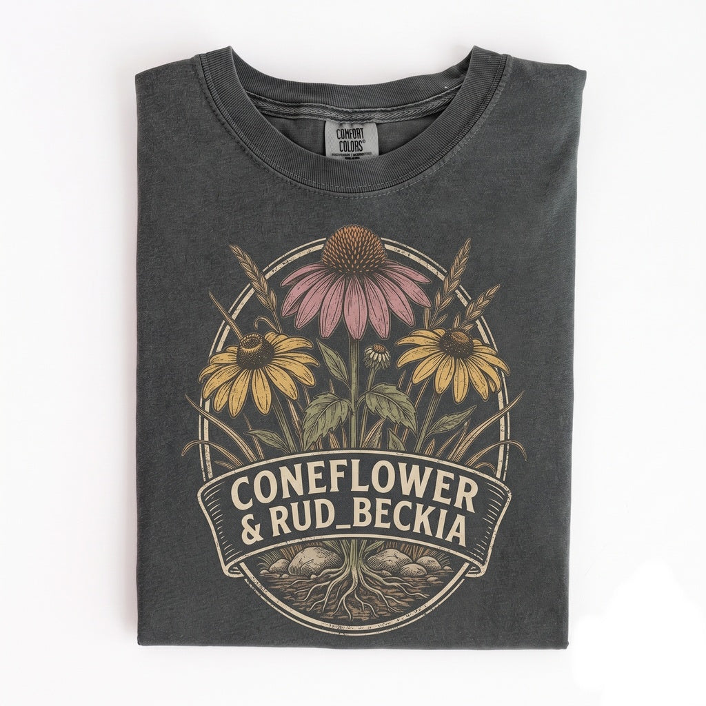 Classic Coneflower Graphic Wildflower Botanical Prairie Garden Vintage Style Nature Gift Apparel Unisex TShirt