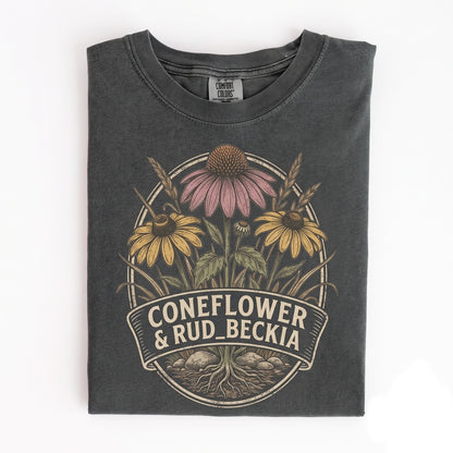 Classic Coneflower Graphic Wildflower Botanical Prairie Garden Vintage Style Nature Gift Apparel Unisex TShirt
