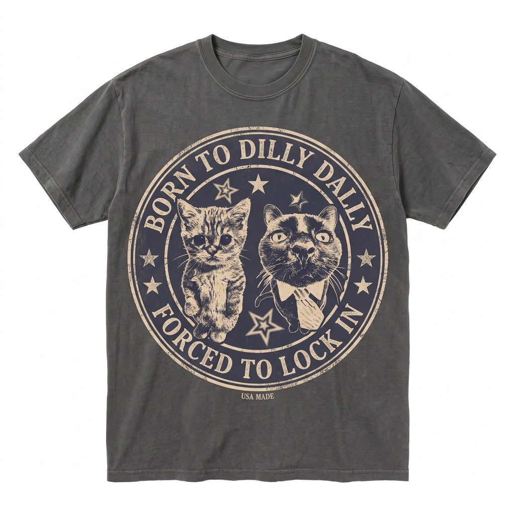 Funny Cat Born To Dilly Dally Humor Meme Graphic Print Apparel Unisex TShirt