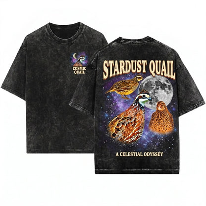Three Bobwhite Quail Moon Galaxy Game Bird Retro Graphic Vintage Nature Lover Pet Owner Gift Unisex Wash T-Shirt