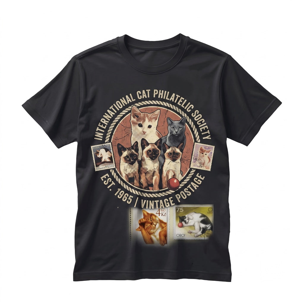Vintage Cat Postage Stamp Graphic Yellow Feline Postal Art Cover Unisex TShirt