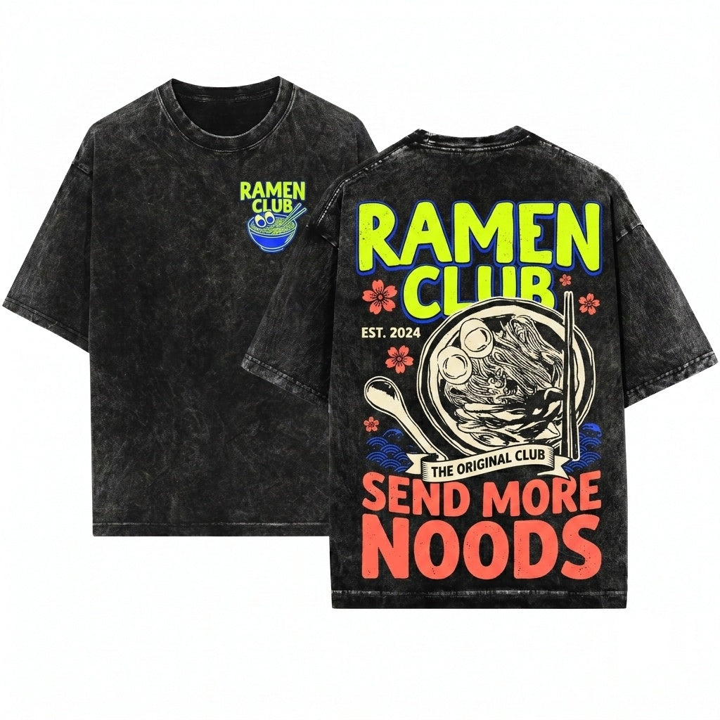 Retro Aesthetic Ramen Noods Graphic Foodie Gift Send Club Unisex Wash T-Shirt